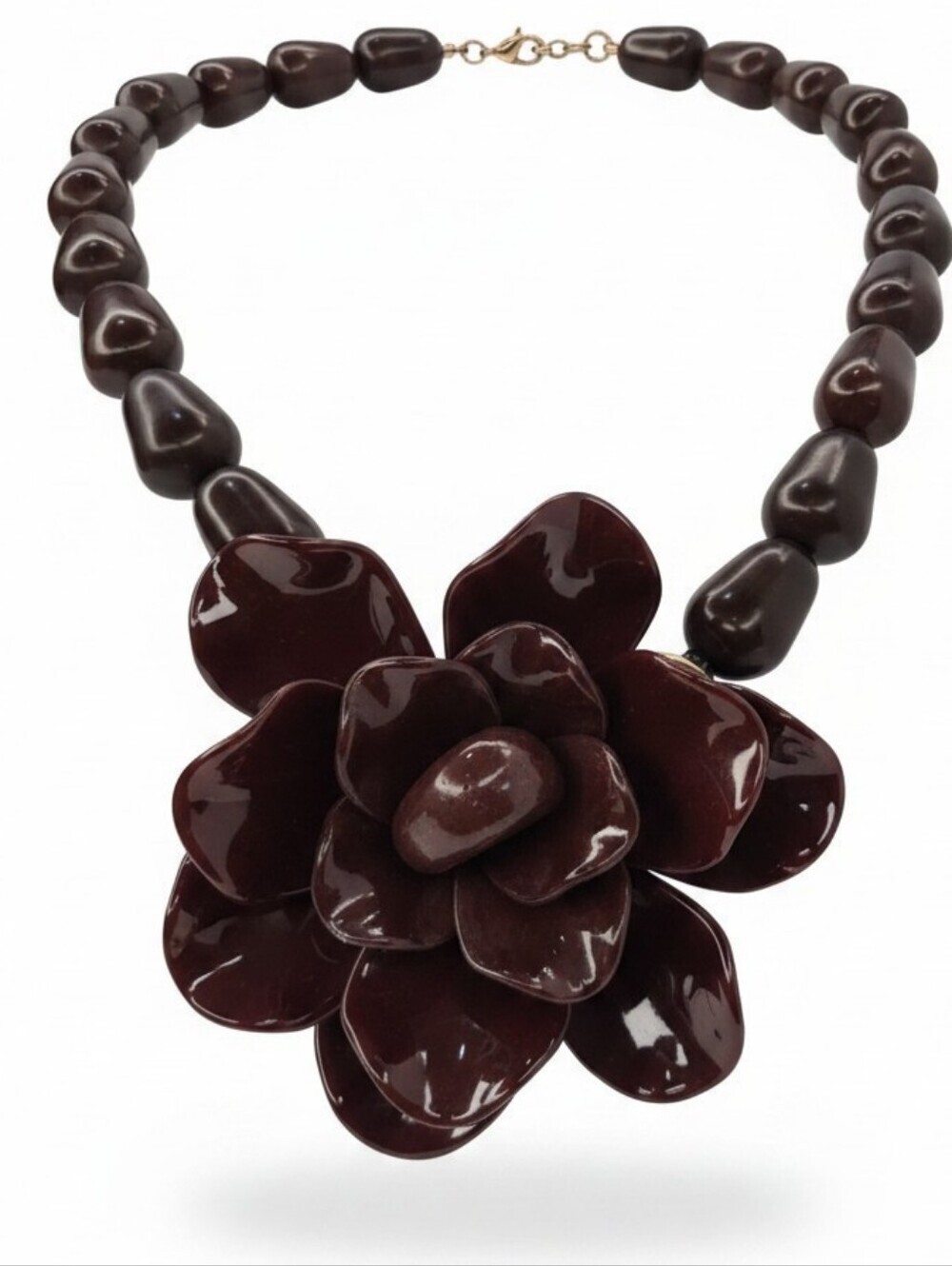 🤎▪️Piper K ▪️Bold Deep Chocolate  brown Beaded  Floral Pendant Necklace